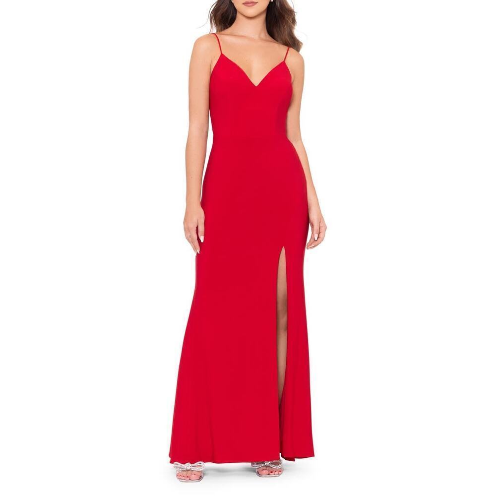 Xscape Evenings Women's Red Knotted Open Back Gown Size 0 NWT